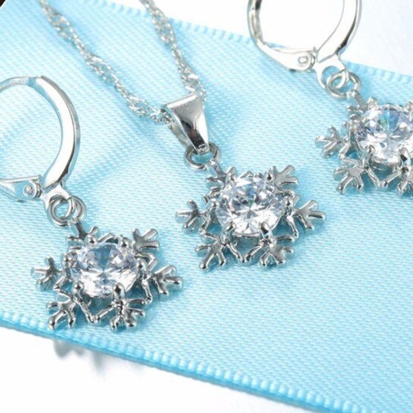 ❤️ Snowflake Woman 925 Sterling Silver Pendant Earrings And Necklace Set - Picture 5 of 8